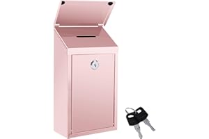 SEL NATURAL Metal Donation Box Suggestion Box with Slot and Lock Waterproof Wall Mounted Mailbox Charity Collection Box Secure Drop Box for Cash Home Office Outdoor (Pink)