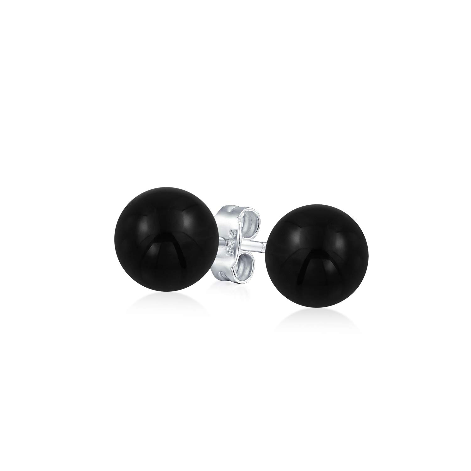 Simple Gemstone Black Onyx Round Ball Stud Earrings For Women .925 Sterling Silver 6MM — image 1