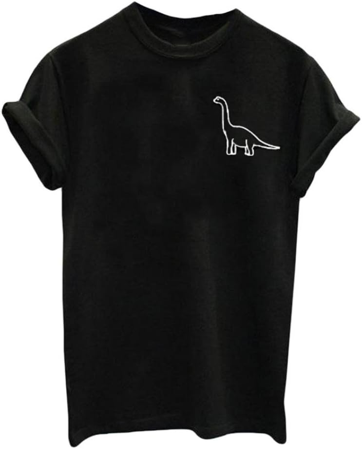 Womens Fashion Sexy Fashion Womens Short Sleeve Cotton Cartoon Dinosaur T-Shirt Top Blouse