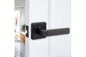 Gaurqiah Heavy Duty KEYLESS Privacy Door Lever for Bathroom, Matte Black Door Handle, Reversible Door Lever for Right & Left Doors, Modern Square Door Lock for Interior Doors, Bathroom,1 Pack