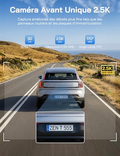 WOLFANG 2.5K Dashcam Voiture, 1440P WiFi Caméra Voiture avec App Contrôle, Mini Dash Cam Avant avec Grand Angle 170°, G-Capteur, Mode Stationnement 24H, Vision Nocturne, Enregistrement en Boucle