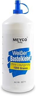 Meyco weißer Bastelkleber 1000 g - trocknet transparent - ohne Lösungsmittel - für Textil, Holz, Filz, Papier - Universalkleber mit Dosierspitze