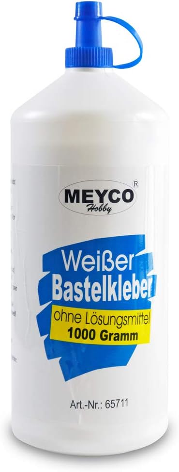 Meyco weißer Bastelkleber 1000 g - trocknet transparent - ohne Lösungsmittel - für Textil, Holz, Filz, Papier - Universalkleber mit Dosierspitze