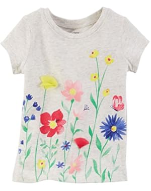 Baby Girls Floral Graphic Tee, Gray, 6 months