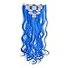 SWACC 7 Pcs Full Head Party Highlights Clip on in Hair Extensions Colored Hair Streak Synthetic Hairpieces (20-Inch Curly, Blue)