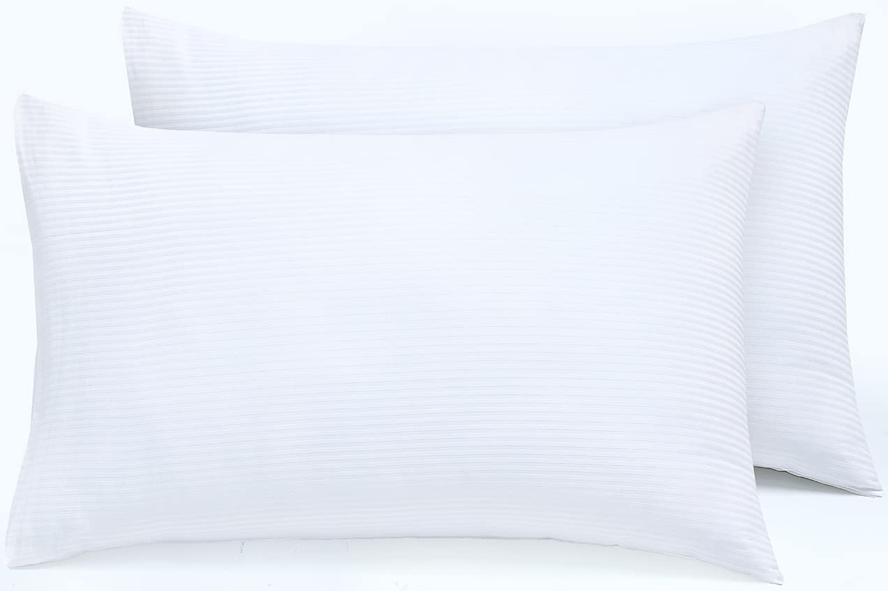 Bronwen Mathews® Luxury Hotel Pillows Covers 2 Pack of Standard Size 50x75 cm Envelope enclouser, 100% Cotton White Strip Satin 2 Pack Pillowcases (Housewife, White)