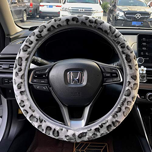 LABBYWAY Elastic Plush Car Vehicle Steering Wheel Cover Protector Available,Used for winter Keep Warm, Breathable, Anti Slip - Universal 15 inch,Gray