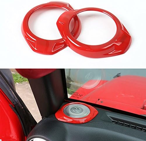 Nicebee 2 Pcs/Set Red A Pillar Front Door Speaker Loudspeakers Trim Cover Ring Sticker Fit for Jeep Wrangler 2/4 Door 2015 2016 2017