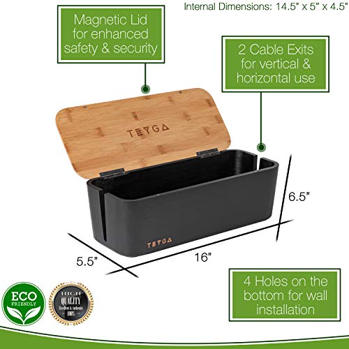 TEYGA Bamboo Cable Management Box - Stylish Cord Organizer Box Hides Power Strip and Keeps Cords Untangled - Surge Protector Cover Keeps Children Safe - Eco Friendly TV Cord Box for Home and Office - Thumbnail 2