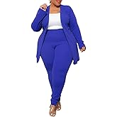 Aro Lora Womens Plus Size 2 Piece Outfits Open Front Blazer and Long Pant Suits Set