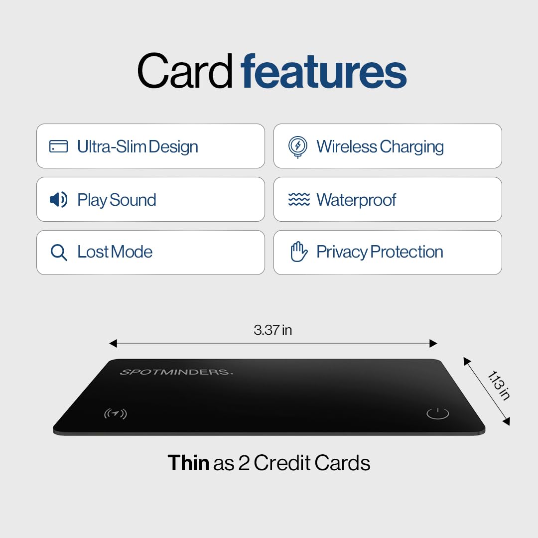 SPOTMINDERS Apple MFi Certified Wallet Tracker for Christmas Stocking Stuffers for Men Gifts for Women Works With Apple Find My Rechargeable 0.07in Slim Tracking Card - White Elephant Gifts for Adults