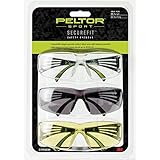 Peltor Sport SecureFit 400 Glasses, 3 Pack: Clear + Amber + Gray Lenses, Anti Fog