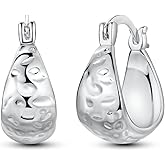 Hapour Sterling Silver Hammered Chunky Hoop Earrings for Women Hypoallergenic Thick Lightweight Huggie Earring Everyday Hoop Earrings