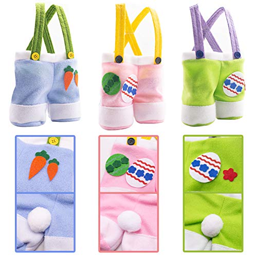 Easter Gift Candy Bags, 3 Pack Easter Egg Bags Pants Style Lovely Bunny Treat Bags