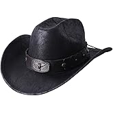Lanzom Women Men Western Hat Cowboy Hat Cowgirl hat Wide Brim Hat with Lanyard