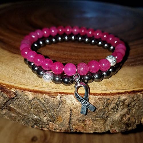 Awareness Pink Breast Cancer Charm Healing Beaded Bracelet Set