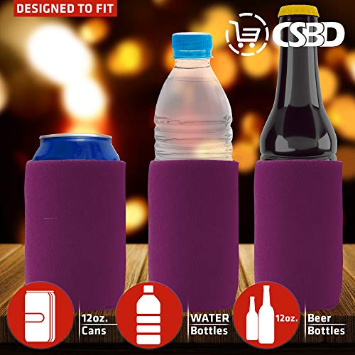 CSBD Beer Can Coolers Sleeves, Soft Insulated Reusable Drink Caddies for Water Bottles or Soda, Collapsible Blank DIY Customizable for Parties, Events or Weddings, Bulk (12, Fuchsia)