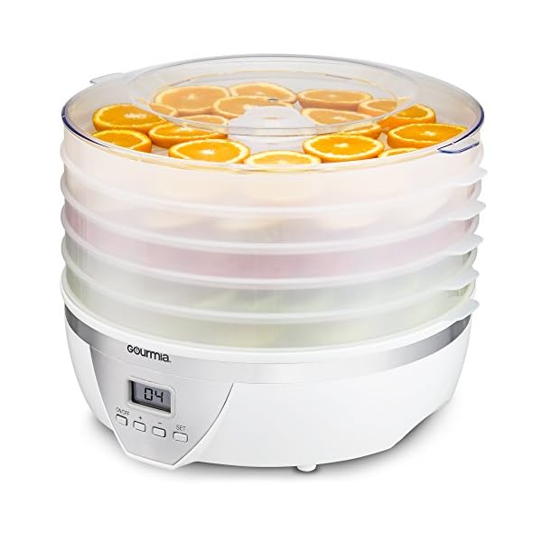 Gourmia-GFD1550-Food-Dehydrator-With-Digital-Temperature-Settings-Five-Nesting-Tray-Drying-System-for-Beef-Jerky-Fruits-and-More-BPA-Free-Plus-Free-Recipe-Book