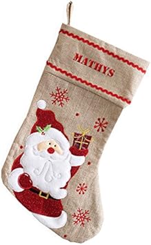 Amikado Chaussette De Noël Papa Noël En Lin Personnalisée Dun Prénom