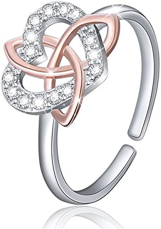 ATHENAA 925 Sterling Silver Good Luck Irish Celtic Knot Triangle Vintage Love Heart Resizable Ring