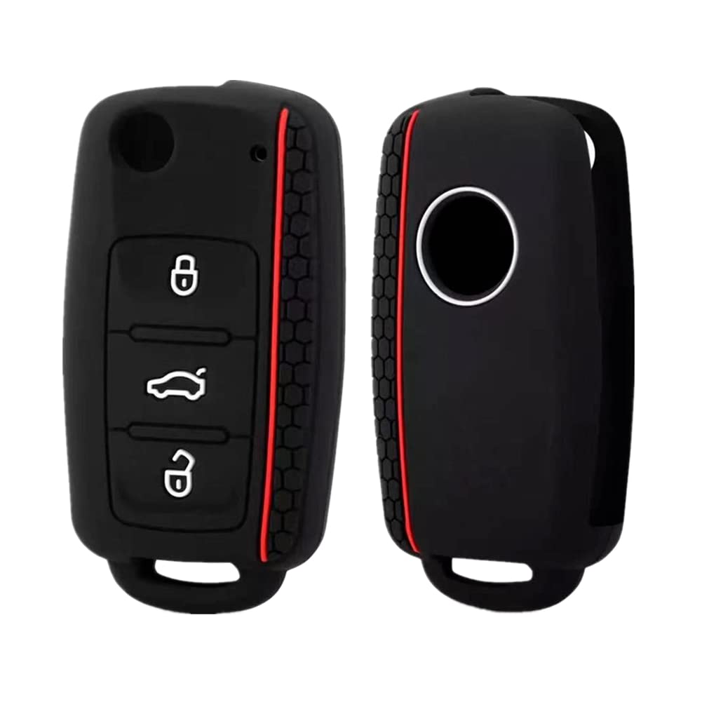 Happyit Silicone Car Key Cover Cases for Volkswagen vw Polo Bora Beetle Tiguan Passat Golf Jetta Eos Skoda 3 buttons Fob Shell Black