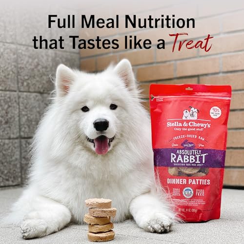STELLA & CHEWY’S FREEZE-DRIED RAW DINNER PATTIES – ABSOLUTELY RABBIT RECIPE – HIGH PROTEIN GRAIN-FREE PUPPY & DOG FOOD – PERFECT FOR PICKY EATERS – 14 OZ