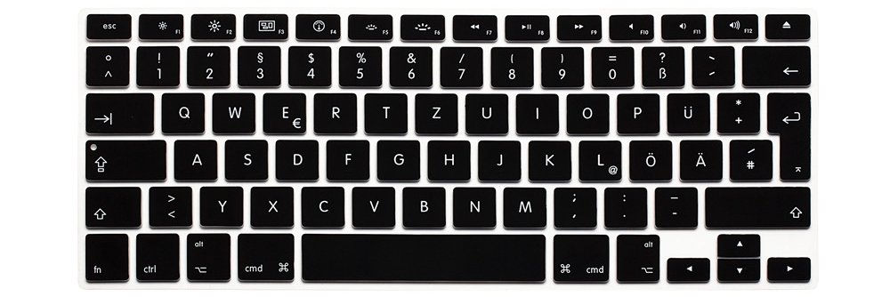 MMDW EU/UK German Language Keyboard Cover for Macbook Pro 13 Inch,15 Inch(with or without Retina Display, 2015 or Older Version) for Macbook Old Air 13 Inch EU/ISO Keyboard Layout Silicone Skin-Black
