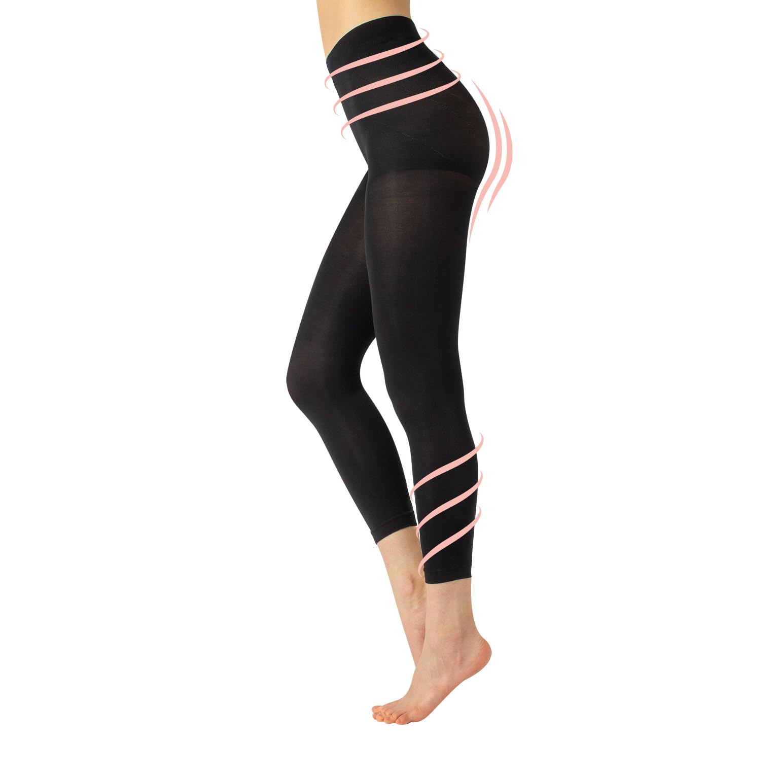 CALZITALY Pack 1/2 Pairs Women's Opaque Medium Support 8 Mm/Hg and Shaper Leggings | S, M, L, XL | Black | 100 Den | Made in Italy (XL, Black)