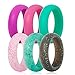Silicone Wedding Ring For Women By DoerDo, Durable Rubber Sport Band For Active Style - 6 Rings Pack(Green, Pink, Purple, Black With Glitter, Blue With Glitter, Transparent With Glitter)