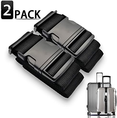 Lianginon Adjustable Travel Luggage straps Suitcase Belts for Travel Bag Accessories With Address Tag 2Pack (Black)