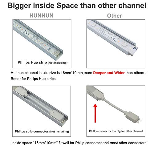 hunhun 10-Pack 3.3ft/1Meter Plus-Size U Shape LED Aluminum Channel System with Milky Cover, End Caps and Mounting Clips, Aluminum Profile for LED Strip Light, Special for Philips Hue Strip