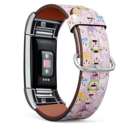 S-Type Leather Bracelet Watch Band Strap Replacement Wristband Compatible with Fitbit Charge 2 - Easter Bunny Rabbits Wallpaper
