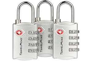 TRAVELMORE 3 Pack TSA Luggage Locks with 4 Digit Combination – Heavy Duty Set Your Own Padlocks for Travel, Baggage, Suitcases & Backpacks - Silver