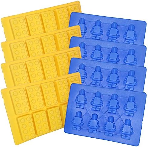 Minifigure + Brick Silicone Jello, Gummy Candy, Cake Baking Molds &amp; Ice Trays For Lego Lovers (4 Sets)
