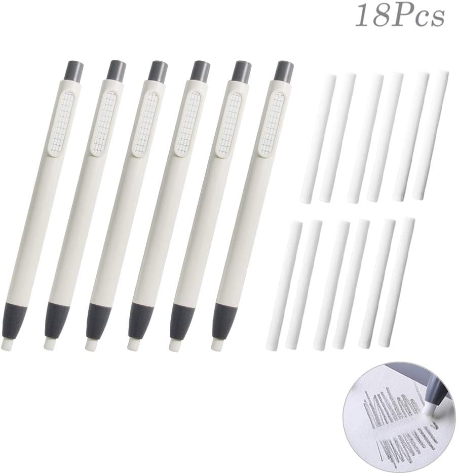 6Pcs Pencil Retractable Click Eraser with 12Pcs Refill, Creatiees