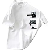 GORGLITTER Men's Casual Modern Graphic T-Shirt Character & Letter Print Round Neck Short Sleeve Tee Shirt Top White Large