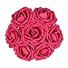 Febou Artificial Flowers, 50pcs Real Touch Artificial Roses Decoration DIY for Wedding Bridesmaid Bridal Bouquets Centerpieces, Party Decoration, Home Display, Office Decor (Standard Type, Deep Pink)