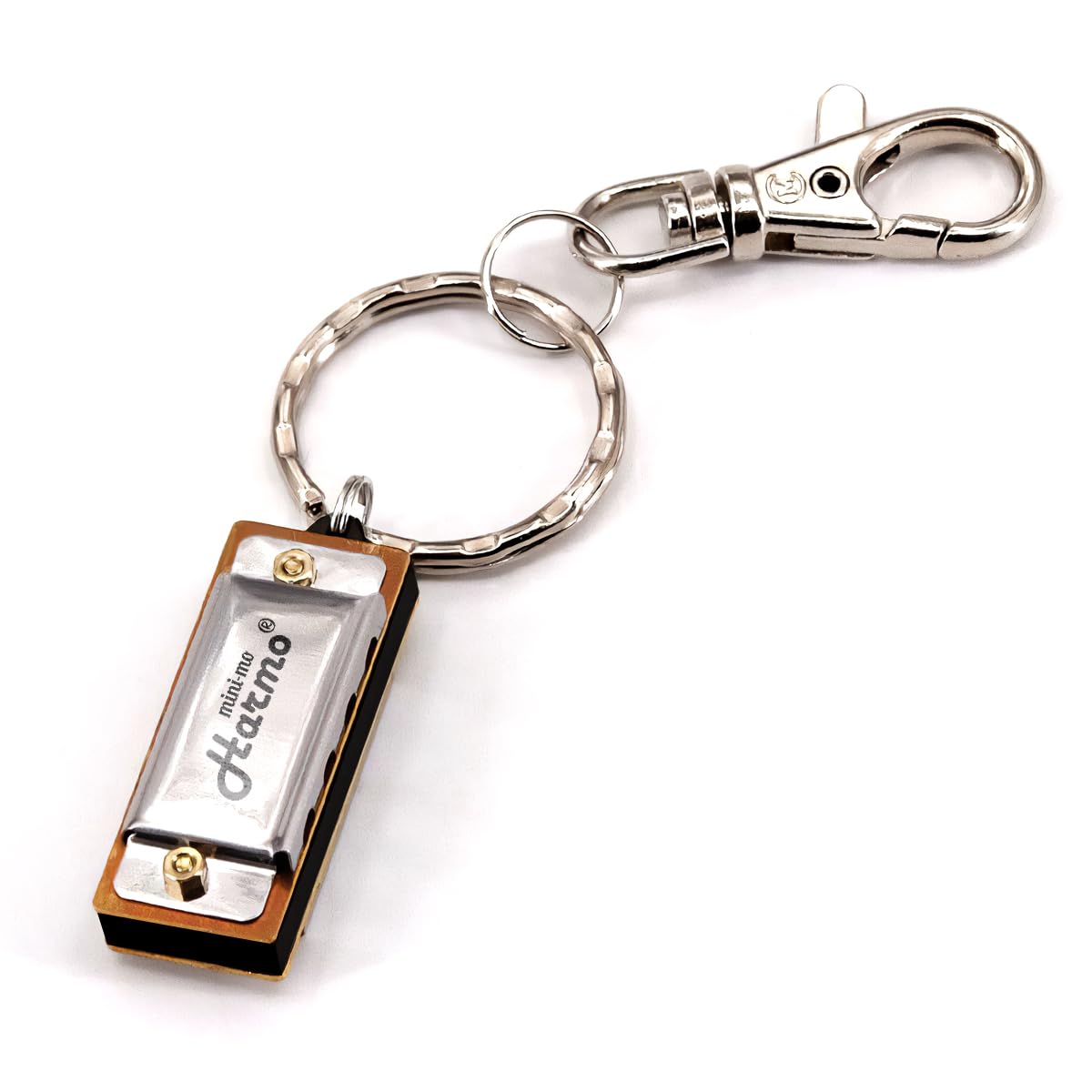 Harmo Mini-Mo Keychain Harmonica - 4 Hole 8 Tunes Type C Mini Harmonica Keychain, Stylish and Portable Mini Keychain, USA Designed Stainless Steel, Ideal Music Keychain Accessory for Kids and Adults