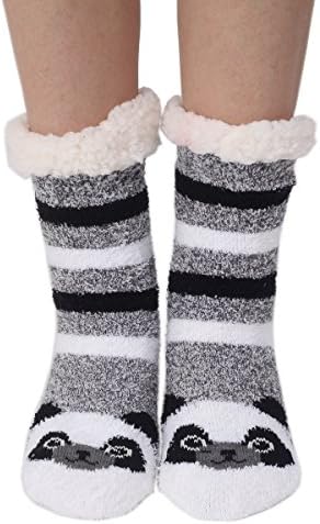Womens Warm Soft Cute Cartoon Animals fuzzy Cozy Non-Slip Winter Indoor Slipper Socks