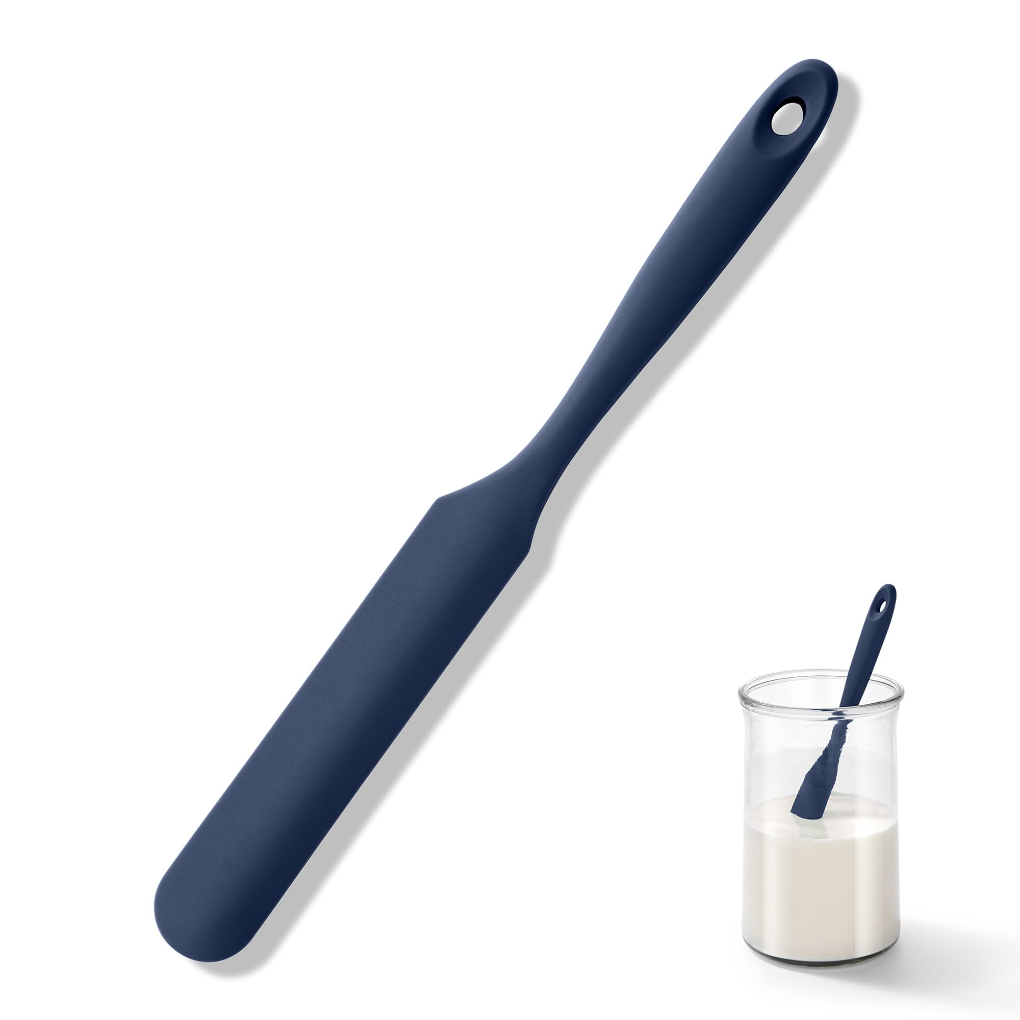 U-Taste Silicone Jar Spatula: 315℃ Heat Resistant Flexible Rubber Jar Scraper with Long Handle for Scraping Sauces Batters, Stirring Sourdough Starters, Fits for Small Containers (Midnight Blue)