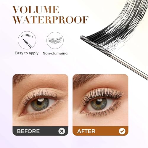 Iron Eye Mascara, Washable Metal Wall Mascara - Black Mascara 3D Super Curling, Long Lasting Volume & Lump-Free with Smudge-proof Pigments (Pack of 2)