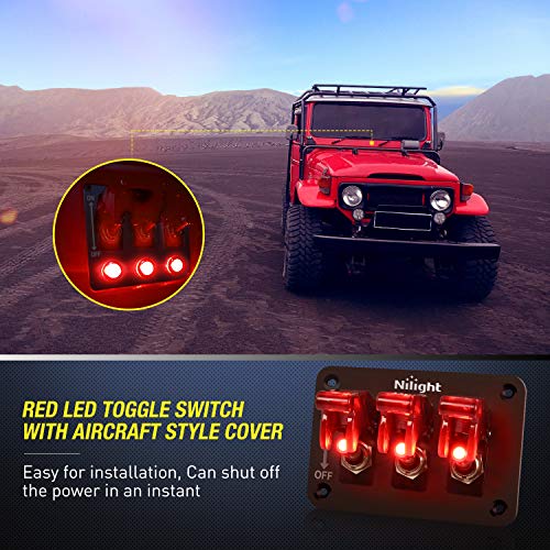 Nilight 3 Gang Toggle Switch 12V Rocker Switch Panel with LED Light and