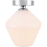 Living District Gene 1-Light Metal & Glass Flush Mount in Chrome/Frosted White