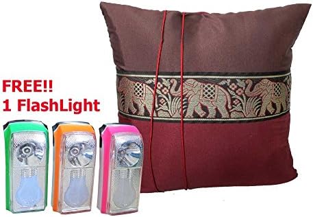 Honest Bee Presents. One Big Elephant Stripe Throw Cushion Cover/Pillow Case Thai Silk for Decorative Sofa, Car and Living Room Size 16 X 16 InchesFREE 1 Flash Light