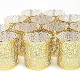 Frux Home and Yard FLAMELESS Tea Light Votive Wraps- 48 Gold Colored Laser Cut Decorative Wraps Flickering LED Battery Tealight Candles (not Included)