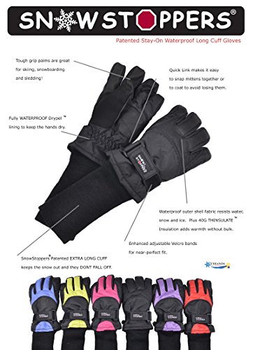 SnowStoppers Waterproof Ski & Snowboard Winter Kids Gloves (XX-Small Ages 3-5, Black) - Thumbnail 3