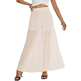 KIFOVEN Women's Sheer Mesh Maxi Skirt High Waist Flowy A Line See Through Long Skirt