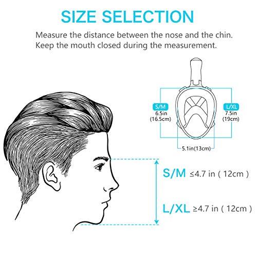 RegeMoudal Snorkel Mask Panoramic View Scuba Diving Mask with Panoramic Full Face Design- Longer Ventilation Pipe, Watertight, Anti Fog & Anti Leak Technology,for Diving Swimming (Black, L/XL) - Thumbnail 5