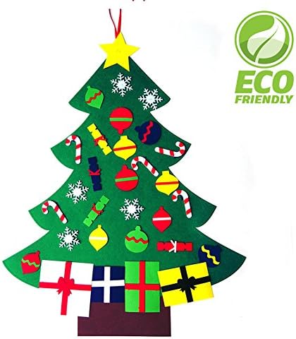 3FT Felt Christmas Tree Set with Ornaments for Xmas Gifts New Year DIY Door Wall Hanging Velcro Decorations Handmade for Kids,Toddlers, Offices, Homes and Schools-Double Stitched (001)