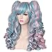 ColorGround Long Curly Cosplay Wig with 2 Ponytails(Pink/Blue)